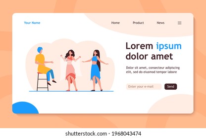 Arabic woman dancing with veil in front of man. Dress, sultan, dancer flat vector illustration. Tradition and entertainment concept for banner, website design or landing web page