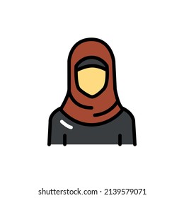 Arabic woman in hijab amira line color icon. Isolated vector element. Outline pictogram for web page, mobile app, promo