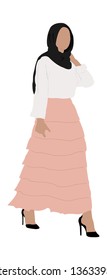  Arabic woman in hijab and Niqab on white background. Cartoon character in traditional Muslim hijab. Islamic Women in Niqab Style. Minimalistic drawn style