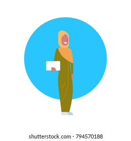 Arabic Woman Icon Wearing Traditional Clothes Full Length Arab Businesswoman, Muslim Female Avatar Flat Vector Illustration