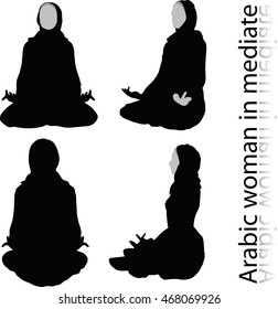 Arabic woman silhouette in meditating pose, isolated on white background
