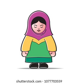 Arabic woman standing & looking down vector drawing