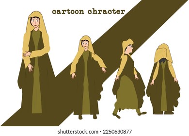 arabic women cartoon character pose different angle vector