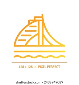 Arabic worldwide famous beach hotel gradient linear vector icon. Unique luxury resort landmark. Modern architecture. Thin line color symbol. Modern style pictogram. Vector isolated outline drawing