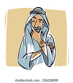 Arabic young men thinking. Cartoon illustration