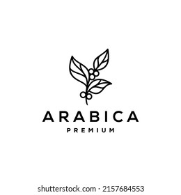 Arabinica Kaffeebaumplantage Hipster minimalen Logo-Vektorgrafik mit Blatt einfache Linie Umriss Symbol für natürliches Café Konzept.