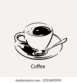 arabica coffee in ink drawing on paper for graphic design, packaging, label, poster, promotional art, art print, display, wallpaper on coffee shop, restaurant, office. coffee sketch with black ink