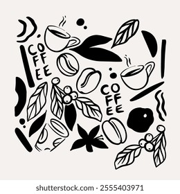 arabica coffee in ink drawing on paper for graphic design, packaging, label, poster, promotional art, art print, display, wallpaper on coffee shop, restaurant, office. coffee sketch with black ink