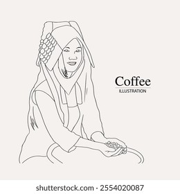 Arabica coffee in ink illustration style with graphic design for poster, label, packaging, sticker, art print, brochure, banner. woodcut art into coffee theme with Balinese culture, elephant, boat, le