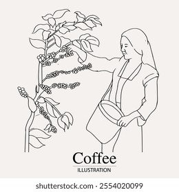 Arabica coffee in ink illustration style with graphic design for poster, label, packaging, sticker, art print, brochure, banner. woodcut art into coffee theme with Balinese culture, elephant, boat, le