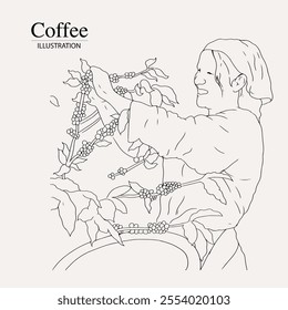 Arabica coffee in ink illustration style with graphic design for poster, label, packaging, sticker, art print, brochure, banner. woodcut art into coffee theme with Balinese culture, elephant, boat, le