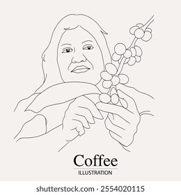 Arabica coffee in ink illustration style with graphic design for poster, label, packaging, sticker, art print, brochure, banner. woodcut art into coffee theme with Balinese culture, elephant, boat, le