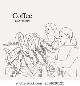 Arabica coffee in ink illustration style with graphic design for poster, label, packaging, sticker, art print, brochure, banner. woodcut art into coffee theme with Balinese culture, elephant, boat, le