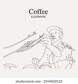 Arabica coffee in ink illustration style with graphic design for poster, label, packaging, sticker, art print, brochure, banner. woodcut art into coffee theme with Balinese culture, elephant, boat, le