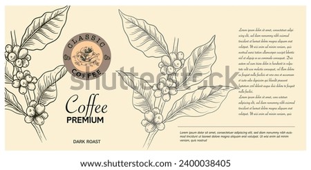 arabica coffee label packaging of ink sketch drawing, illustration vintage, simple layout for packaging sticker label product marketing. vintage design style.