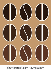 arabica and robusta coffee beans different roast colour flat icon set vector illustration