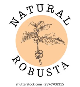 arabica robusta logo design of coffee sketch ink vector for label template, t-shirt, poster, brochure, banner, promotion