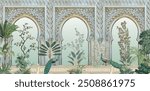Arabic,Oriental,Styled,Door,In,Rabat,,Morocco, Traditional Moroccan Wall Mural, Peacock, Tropical Plants.