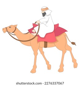 Arabs are riding camels to a place. vector design illustration art