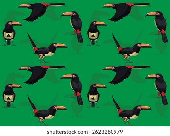 Aracari Collared Bird Toucanet Cartoon Character Seamless Wallpaper Background