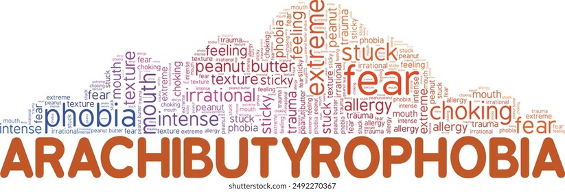 Arachibutyrophobia: Fear of Peanut Butter word cloud conceptual design isolated on white background.