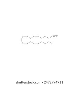 Arachidonic acid skeletal structure diagram.Fatty acid compound molecule scientific illustration on white background.