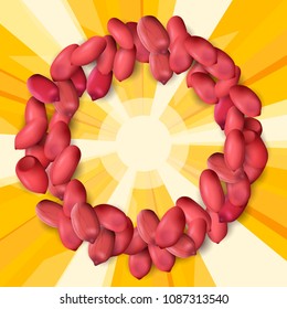 Arachis or peanuts background with red scattered nuts
