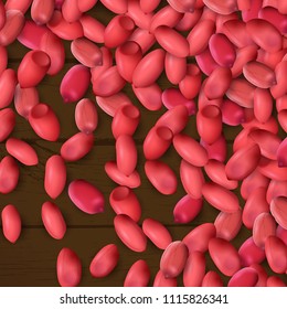 Arachis or peanuts background with red scattered nuts