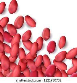 Arachis or peanuts background with red scattered nuts