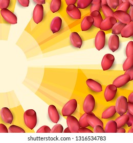 Arachis or peanuts background with red scattered nuts