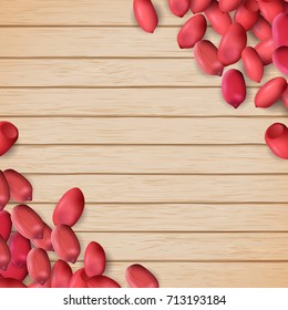 Arachis or peanuts background with red scattered nuts