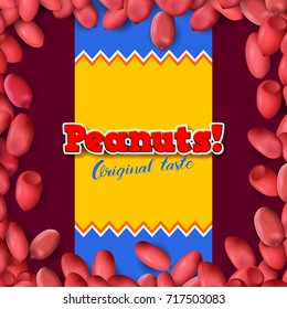 Arachis or peanuts background with red scattered nuts