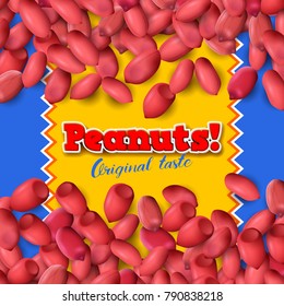Arachis or peanuts background with red scattered nuts