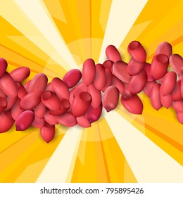 Arachis or peanuts background with red scattered nuts