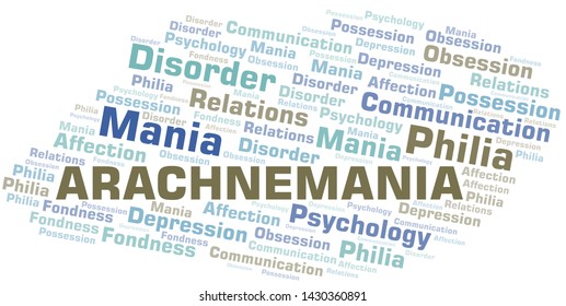Arachnemania word cloud. Type of mania, made with text only.