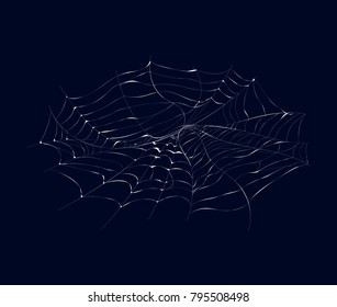 Arachnid cobweb isolated icon on dark background. Abstract design element for halloween holiday banners decoration, web silhouette vector illustration.