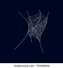 Arachnid creepy cobweb isolated icon on dark background. Abstract design element for halloween holiday banners decoration, web silhouette vector illustration.