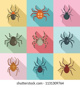 Arachnophobia spider web icons set. Flat illustration of 9 arachnophobia spider web vector icons for web