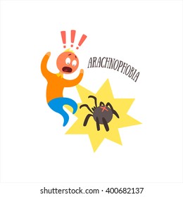 Aracnophobie, vereinfachtes Design, flache Vektorgrafik auf weißem Hintergrund