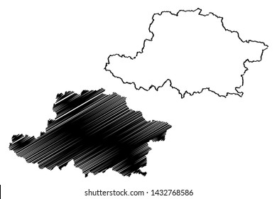 Arad County (Administrative divisions of Romania, Vest development region) map vector illustration, scribble sketch Arad map