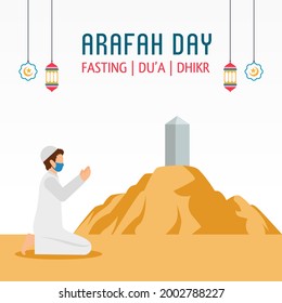 Arafah Day. Islamic holiday that falls on the 9th day of Dhu al-Hijjah of the lunar Islamic Calendar. Vector Design Illustration