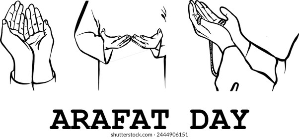 arafat day (holy islamic day) in arabic calligraphy isolated on white, Eid al-Adha or Hajj Mabroor or Arafat day in calligraphy means (blessing days), Islamic charity designs, line art vector 
