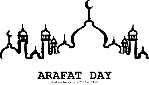 arafat day (holy islamic day) in arabic calligraphy isolated on white, Eid al-Adha or Hajj Mabroor or Arafat day in calligraphy means (blessing days), Islamic charity designs, line art vector 