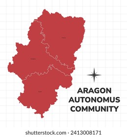 Aragon Autonomus Community map illustration. Map of the Region in Spain