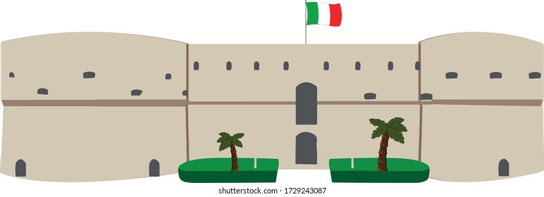 Aragonese Castle (officially called the Castel Sant'Angelo) in Taranto, Puglia, Italy in vector