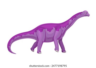 In: Aragosaurus prehistory dinosaur. Isolierte Cartoon Vektorgrafik Dino Reptil Tier mit einem langen Hals und Schwanz, leuchtende lila Haut mit Flecken, stehende Seitenansicht. Uralter Sauropoden-Dinosaurier