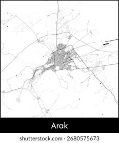 Stadtplan von Arak, Iran - Topographisches Vektorkartenplakat