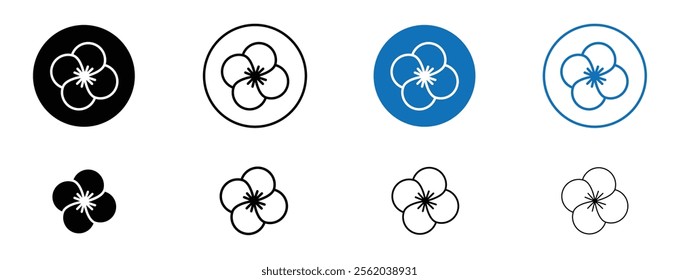 Araliya flower icon set in black and blue colors