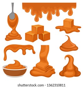  aramel products ollection on white background. Toffee concept.