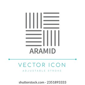 Icono de línea de vectores de fibra textil de aramida